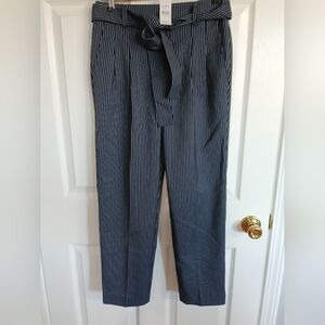 Loft Womens Sz S Petite Trousers Taperef Leg Navy White Pinstripe Classic